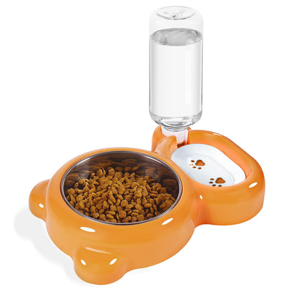 Dog Bowls, Cat Food and Water Bowl Set with Water Dispenser and Stainless Steel Bowl for Cats and Small Dogs - Pink