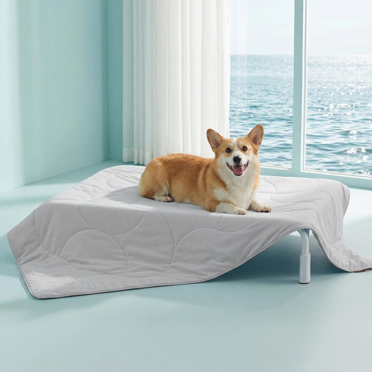 ZOMISIA Premium Cooling Blanket for Large Dogs - Q-MAX>0.5 Breathable Washable Dog Cooling Mat, Travel Soft Pet Summer Essentials, Blue, 40"x50"