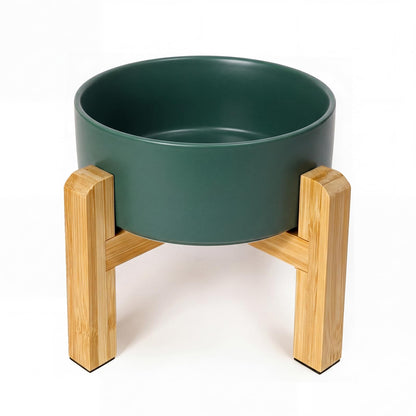 Cat Water Bowl - Elevated Cat Bowls | Ceramic Raised Cat Bowl with Adjustable Bamboo Stand | Anti Vomiting Cat Food Bowl for Indoor Cats, Kittens & Small Dogs | Dishwasher Safe | 5.1" Cat Dish| White
