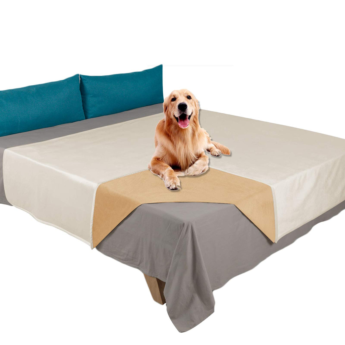 Ameritex Pet Bed Blanket Reversible 100% Waterproof Velvet Super Soft for Sofa and Bed (52x82 Inches, Light Grey+Grey)