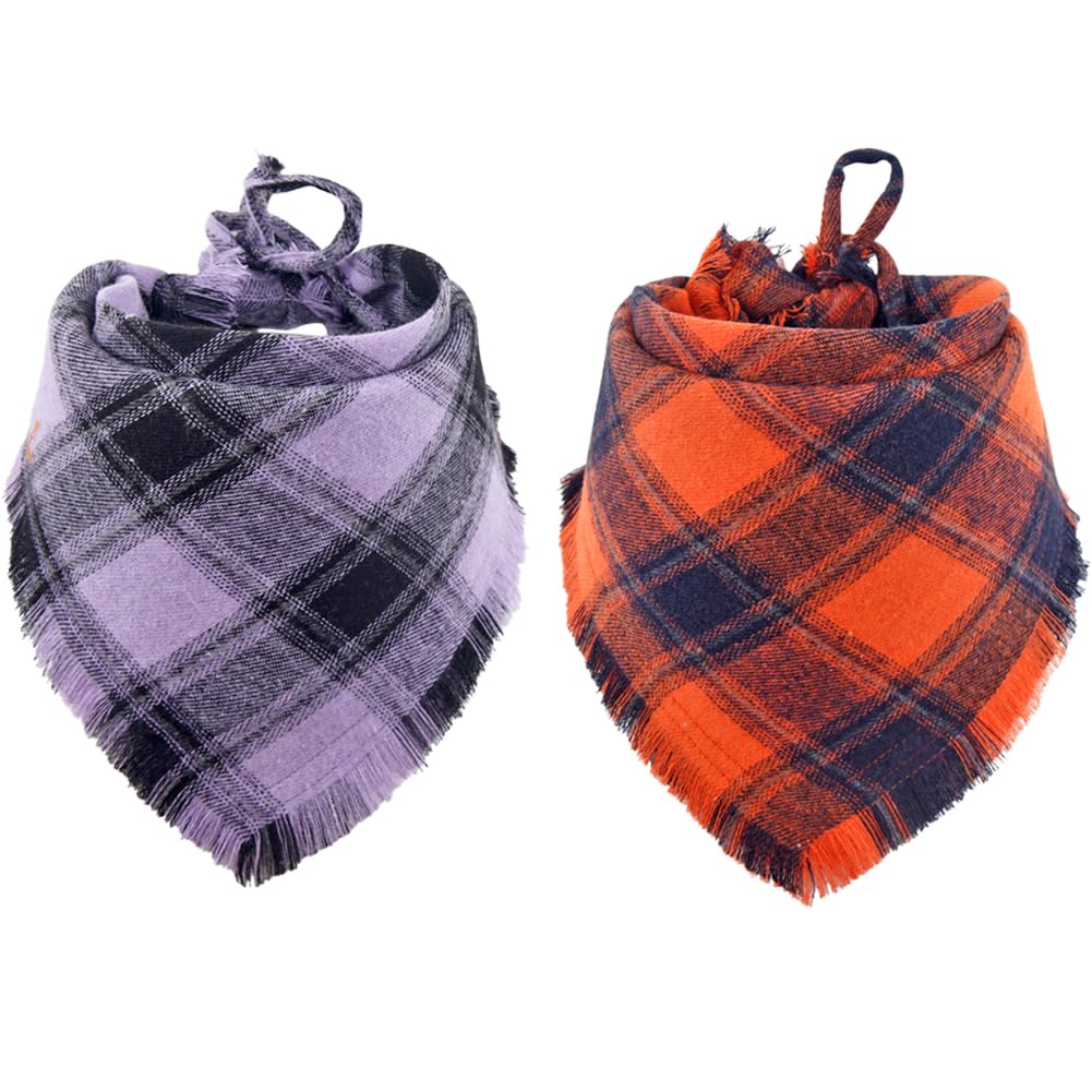 Fall Dog Bandana Autumn Thanksgiving Plaid Reversible Triangle Bibs Scarf Accessories for Dogs Pets