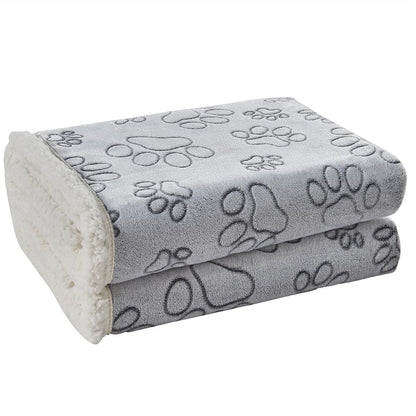 Qeils Dog & Cat Blankets - Waterproof Washable - Sherpa, Plus Plush Reversible, 25"X30", Grey Paw Print