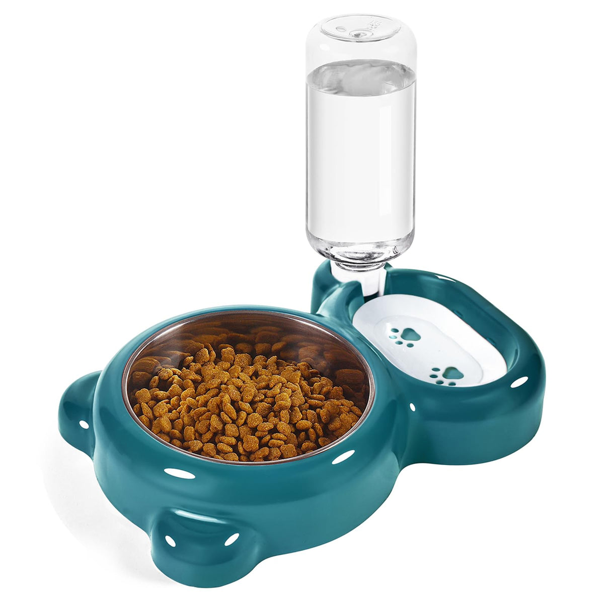 Dog Bowls, Cat Food and Water Bowl Set with Water Dispenser and Stainless Steel Bowl for Cats and Small Dogs - Pink