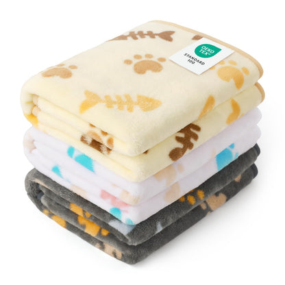 Luciphia 1 Pack 3 Blankets Fluffy Premium Fleece Pet Blanket Flannel Paw Printed Throw for Dog Cat(Small 23x16'', Grey)