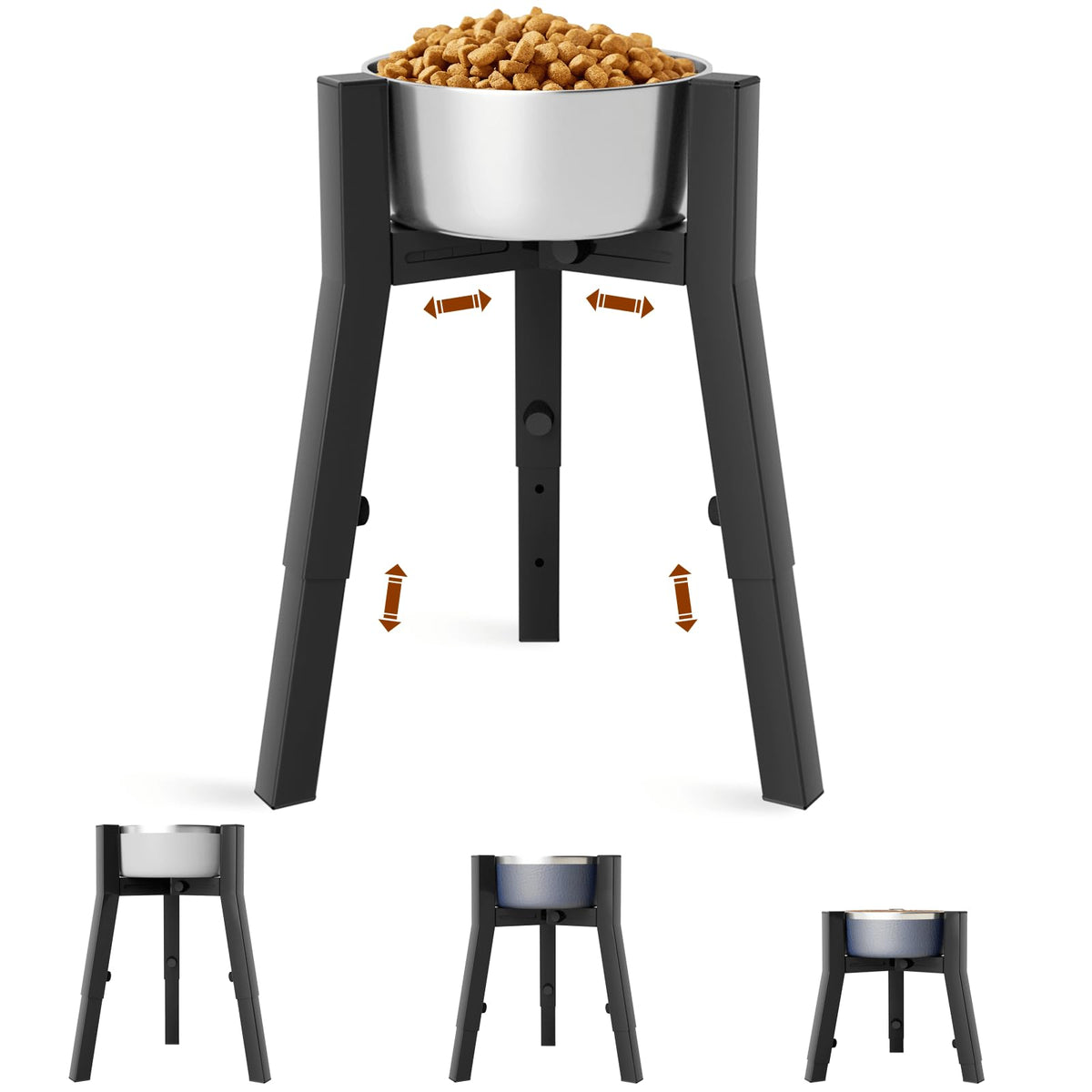 Dog Bowl Stand for Medium Large Dogs, Adjustable Width Elevated Dog Bowls 7-10.6", Raised Dog Food Water Bowls, 11 inch Tall Single Holder, Black,Bowl Not Included