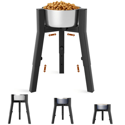Dog Bowl Stand for Medium Large Dogs, Adjustable Width Elevated Dog Bowls 7-10.6", Raised Dog Food Water Bowls, 11 inch Tall Single Holder, Black,Bowl Not Included