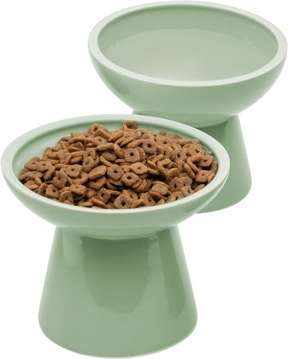 CEEFU 2-Pack Elevated Ceramic Cat Bowls Extra Wide for Food & Water