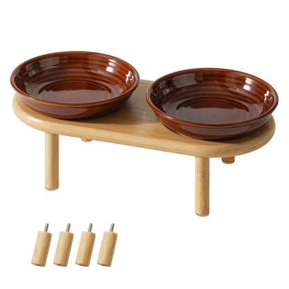 Havniva Elevated Cat Bowls, Ceramic Cat Bowl with Bamboo Stand Wide Opening