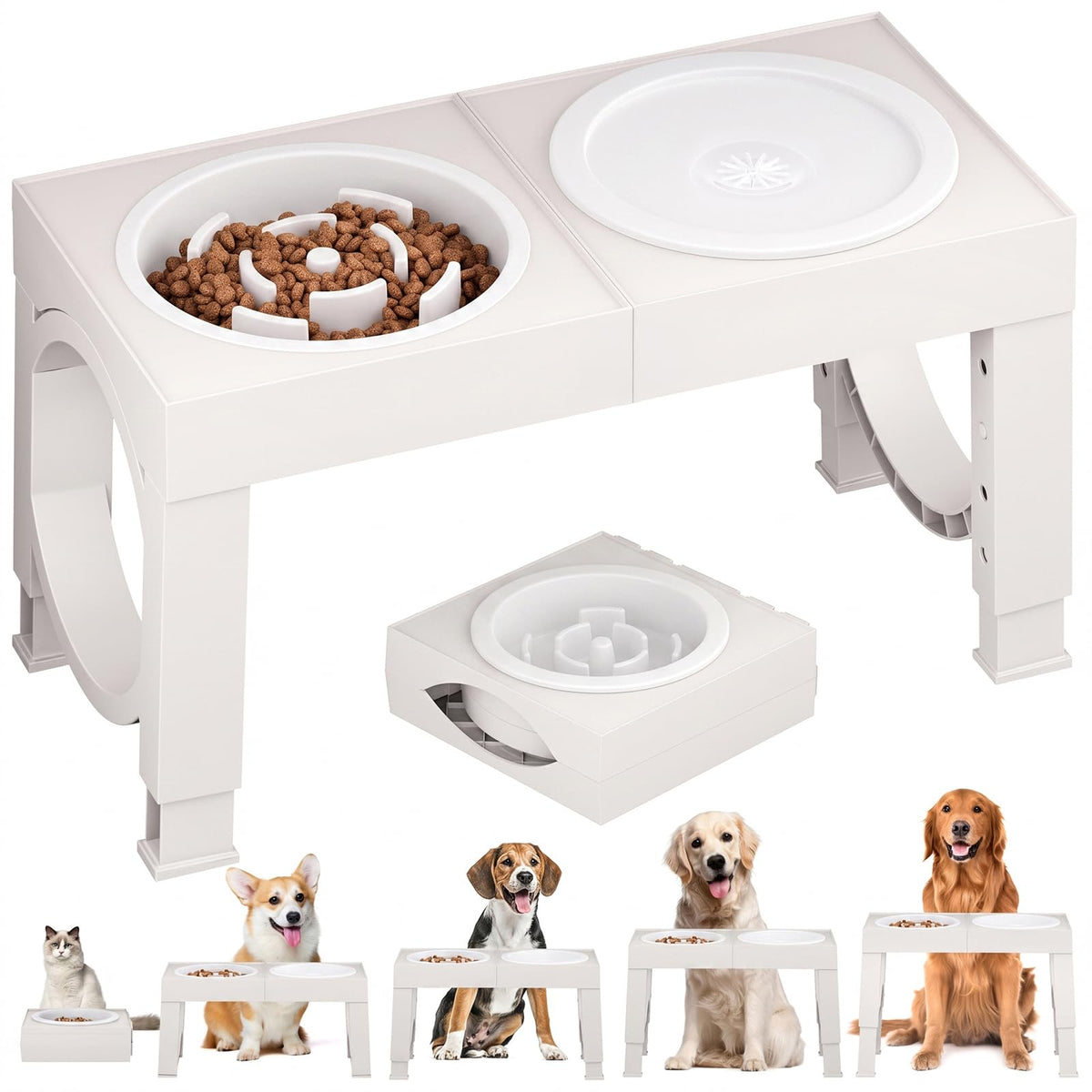 XIAZ Elevated Dog Bowls Large Breed Raised Dogs Bowl Stand Large/Medium Sized Dog Slow Feeder Dogs Bowls Food Water Stands 5 Heights Adjustable 9/11/12/14in Pet Feeder Dish Station