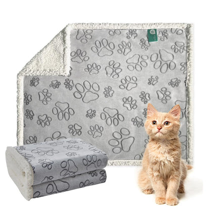 Qeils Dog & Cat Blankets - Waterproof Washable - Sherpa, Plus Plush Reversible, 25"X30", Grey Paw Print