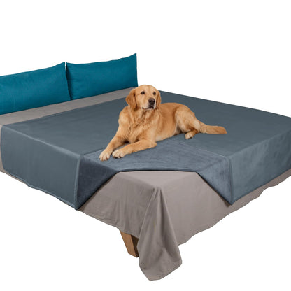 Ameritex Pet Bed Blanket Reversible 100% Waterproof Velvet Super Soft for Sofa and Bed (52x82 Inches, Light Grey+Grey)
