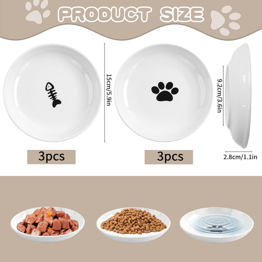 6 Pack Cat Food Bowl, Ceramic Cat Bowls, Anti Whisker Fatigue Cats Bowl Set