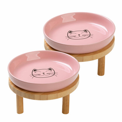 Lusifaco Shallow Wide Elevated Cat Bowls Whisker Fatigue (White, Set of 2)