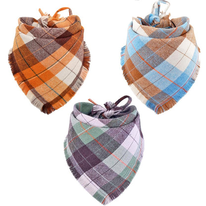 Fall Dog Bandana Autumn Thanksgiving Plaid Reversible Triangle Bibs Scarf Accessories for Dogs Pets