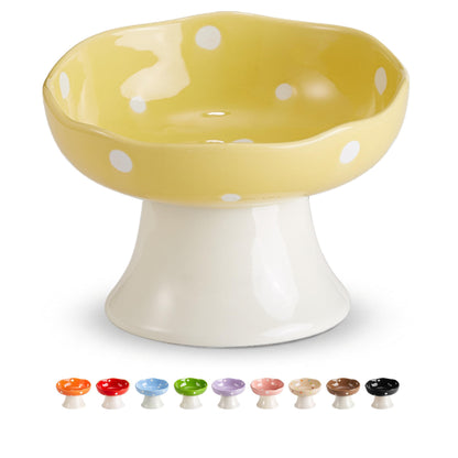 Red Mushroom Cat Bowl, Elevated Ceramic Bowl for Cats