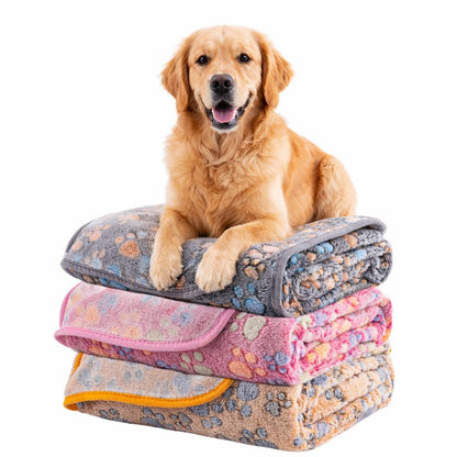 Dog Blanket 2 Pack Soft Flannel Pet Blanket for Dogs & Cats, Cozy Puppy Blanket for Couch Bed Crate, Washable Paw Print Throw 40 * 30 Inch Grey&Brown