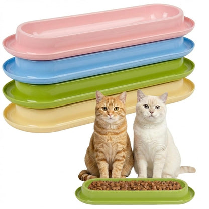 Multi-Cat Home 4-Pack, Long Pet Food Bowls, Large Capacity Non-Slip Easy Clean Dishes for Indoor & Outdoor Feeding (Pink, Yellow, Green，Blue,)