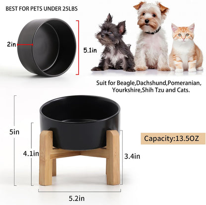 Petygooing Black Raised/Elevated 15°Slanted Ceramic Dog Bowl for Small Breeds,Tilted Anti Slip Pet Feeding Bowl,Food Water Dish with Stand for Cats and Small Dogs Puppy 13.5 OZ (5.1In /1.7 Cups)