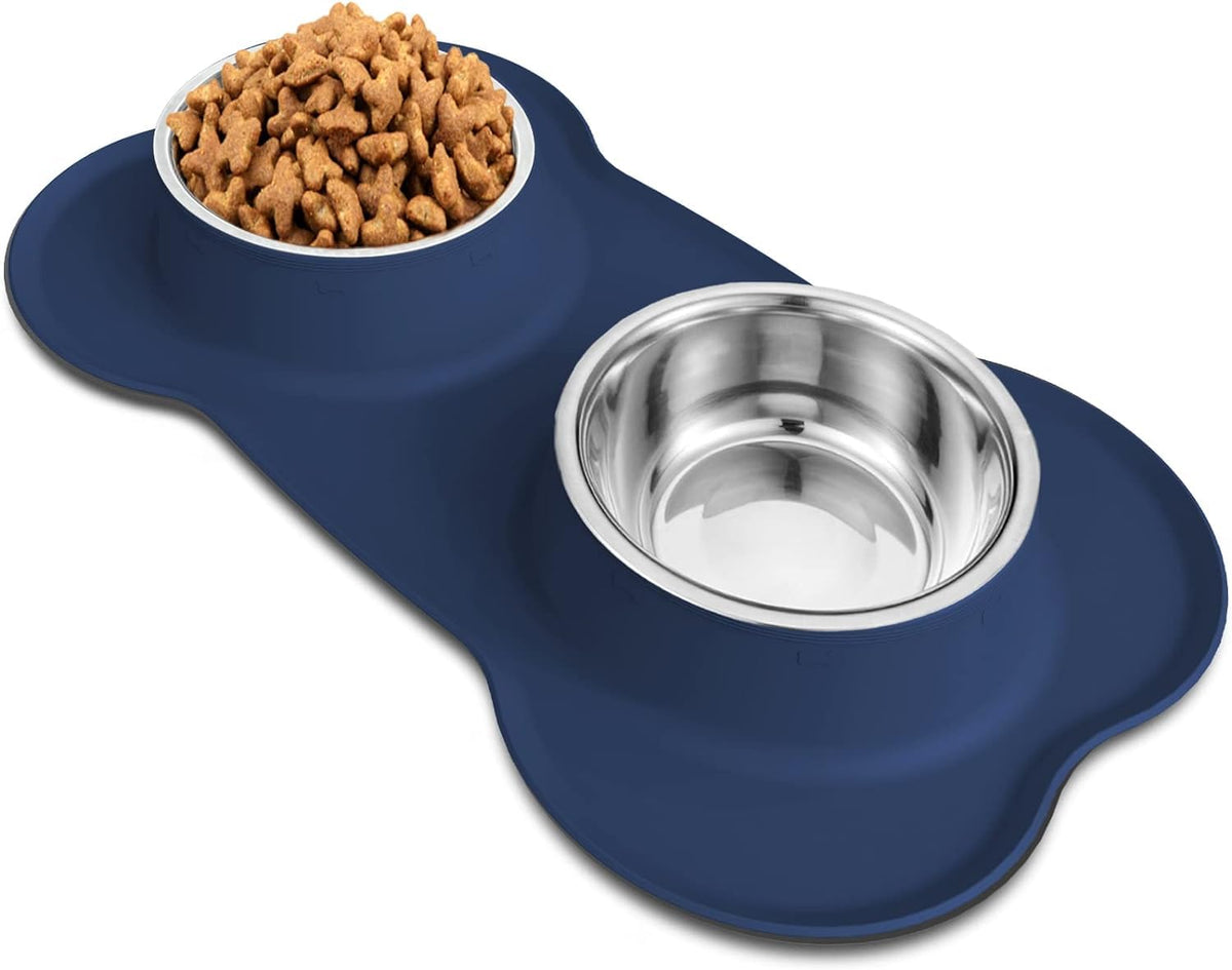 AsFrost Dog Food Bowls Stainless Steel & Water Dish with No-Spill and Non-Skid, Feeder Bowls with Dog Food Dish for Small Medium Large Size,Dogs,Cats,Puppy Pets, Black, 12oz