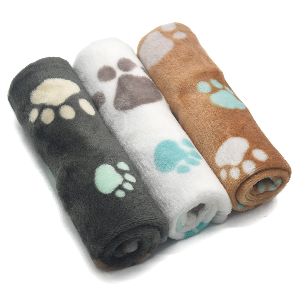 1 Pack 3 Puppy Blankets Super Soft Warm Sleep Mat Grey Cute Print Fluffy Fleece Pet Flannel Throw Dog Blankets for Small Dogs Cats,Star&Bone&Love-Medium(29"x20")