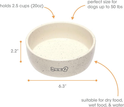 Pearhead Ceramic Dog Bowl - Woof Speckled Pet Food & Water Dish, 20 oz