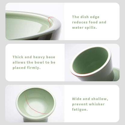 CEEFU Extra Wide Elevated Ceramic 6.2" Shallow Cat Food Bowl