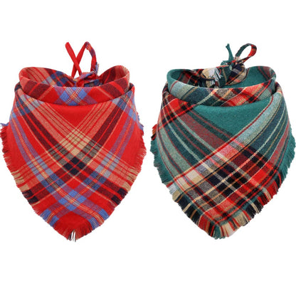 Fall Dog Bandana Autumn Thanksgiving Plaid Reversible Triangle Bibs Scarf Accessories for Dogs Pets
