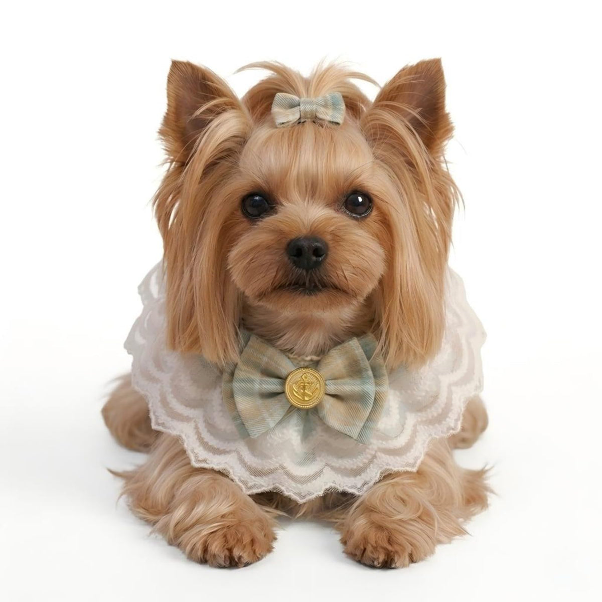 Handmade Cat Bandana with Bowtie - Khaki Plaid Boho Pet Collar Scarf for Birthday, Party, Photoshoot - Adjustable Bib Outfit for Small Dogs, Puppies, Cats, Kittens, and Rabbits