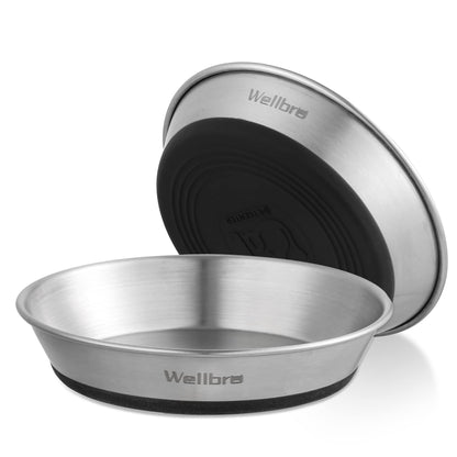 Cat Bowls, 304 Stainless Steel Non-Slip Wide Shallow, 2 Pack