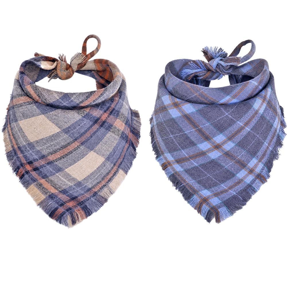 Fall Dog Bandana Autumn Thanksgiving Plaid Reversible Triangle Bibs Scarf Accessories for Dogs Pets