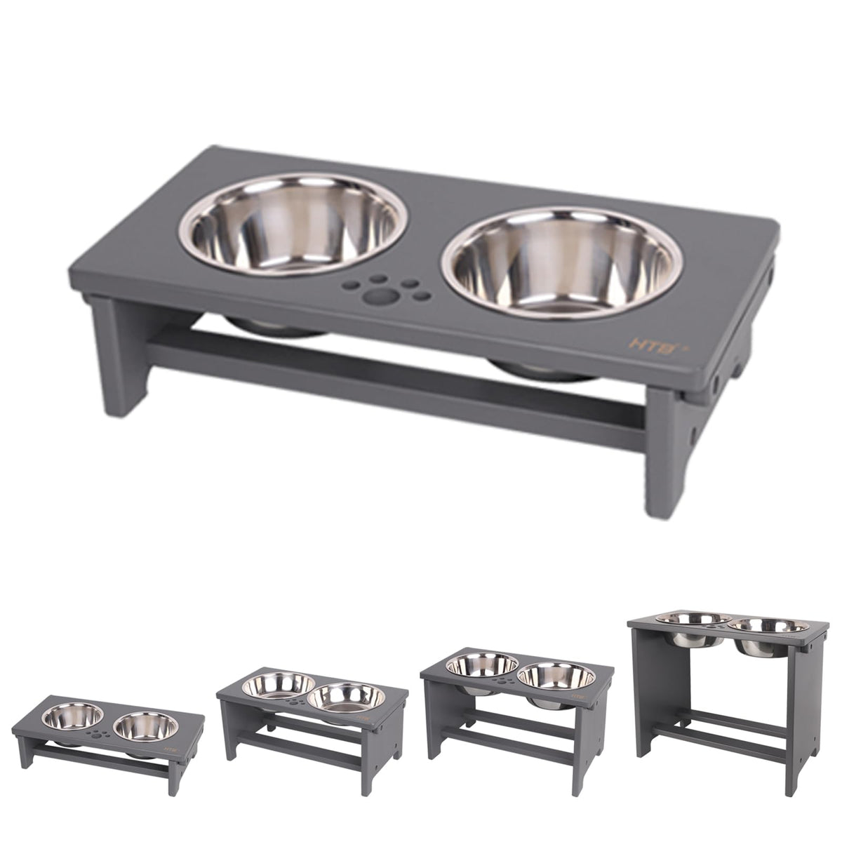 HTB Elevated Dog Bowls,Raised Dog Bowl Stand with 2 Stainless Steel Bowls,Elevated Raised Dog Bowls for Large Medium Small Sized Dogs