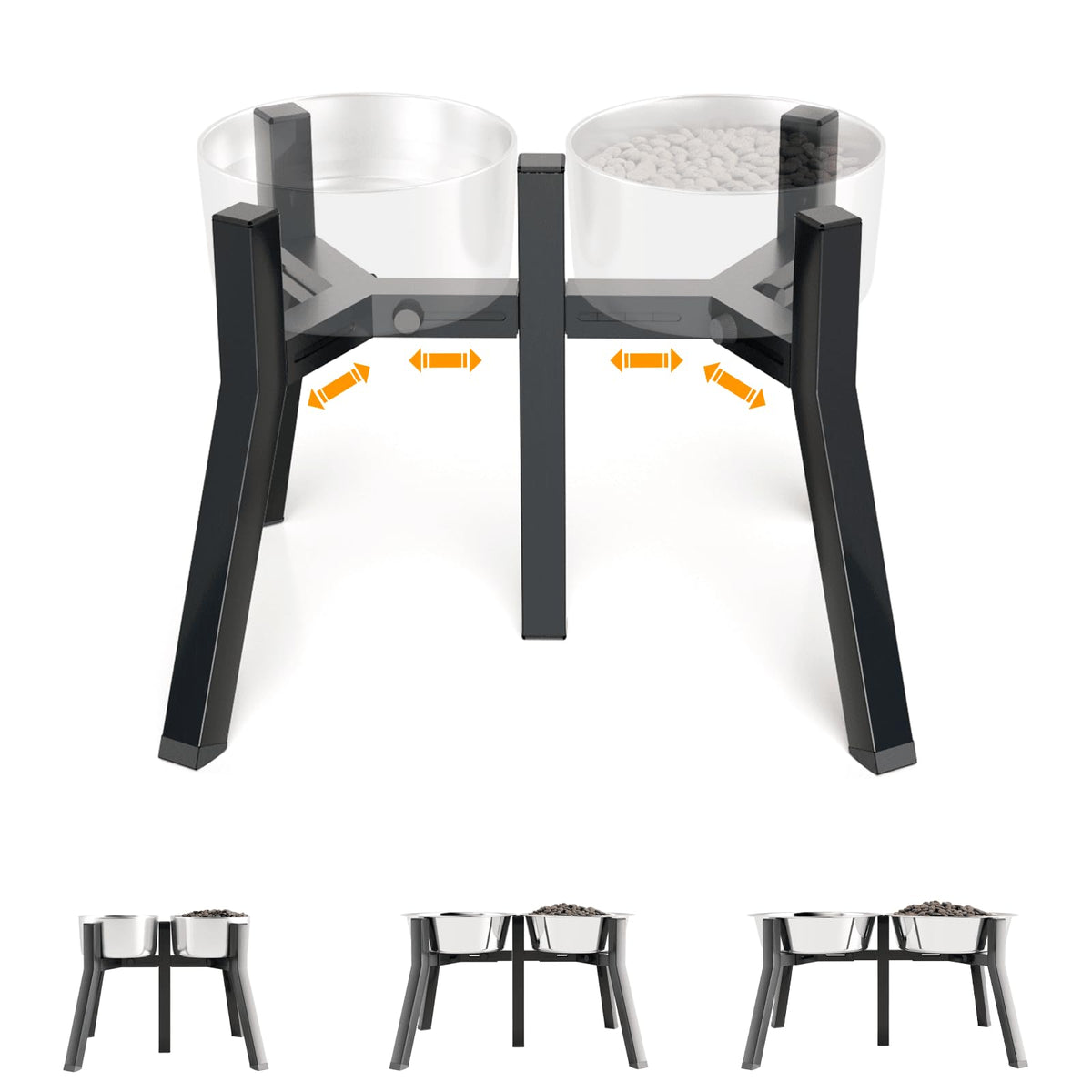 Dog Bowl Stand for Medium Large Dogs, Adjustable Width Elevated Dog Bowls 7-10.6", Raised Dog Food Water Bowls, 11 inch Tall Single Holder, Black,Bowl Not Included