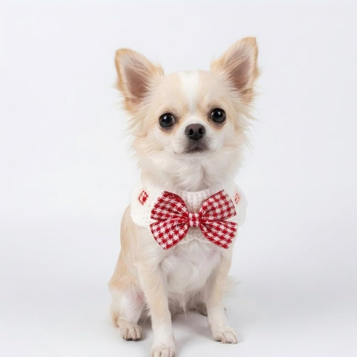 Handmade Cat Bandana with Bowtie - Khaki Plaid Boho Pet Collar Scarf for Birthday, Party, Photoshoot - Adjustable Bib Outfit for Small Dogs, Puppies, Cats, Kittens, and Rabbits