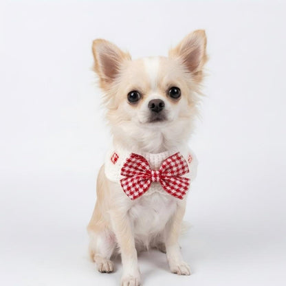 Handmade Cat Bandana with Bowtie - Khaki Plaid Boho Pet Collar Scarf for Birthday, Party, Photoshoot - Adjustable Bib Outfit for Small Dogs, Puppies, Cats, Kittens, and Rabbits
