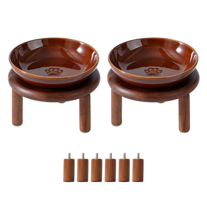 Havniva Elevated Cat Bowls, Ceramic Cat Bowl with Bamboo Stand Wide Opening