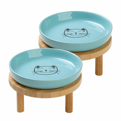 Lusifaco Shallow Wide Elevated Cat Bowls Whisker Fatigue (White, Set of 2)