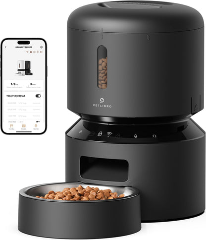 PETLIBRO Automatic Cat Feeder, 5G WiFi Automatic Dog Food Dispenser with Freshness Preservation, 5L Timed Pet Feeder with Low Food Sensor, Up to 10 Meals Per Day, Granary Black