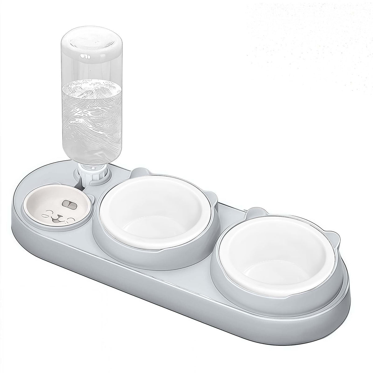 Marchul 3 in 1 Cat Bowl, Cat Food and Water Bowl Set with Water Dispenser and Stainless Steel Bowls, 15° Tilted Pet Raised Three Bowls for Indoor Cats, Small or Medium Sized Dogs
