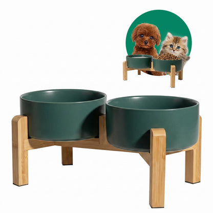 Elevated Ceramic Dog Bowl, 3.6 Cups Dog Food and Water Bowl Set with Stand