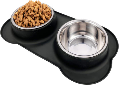 AsFrost Dog Food Bowls Stainless Steel & Water Dish with No-Spill and Non-Skid, Feeder Bowls with Dog Food Dish for Small Medium Large Size,Dogs,Cats,Puppy Pets, Black, 12oz