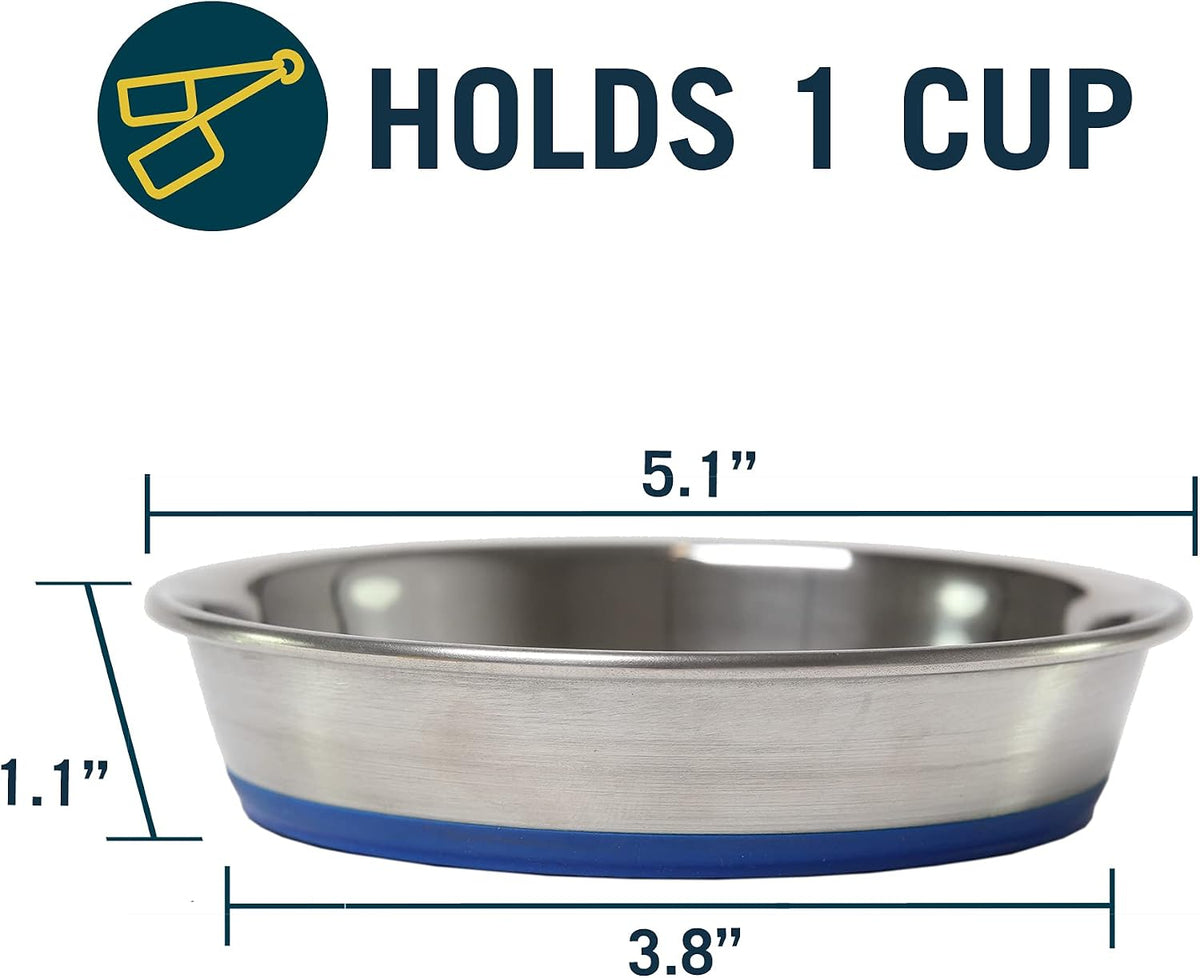 Our Pets DuraPet Stainless Steel Non-Slip (Cat Food Bowl or Water Bowl) (Holds up to 1 Cup of Wet or Dry Food) Easy to Clean