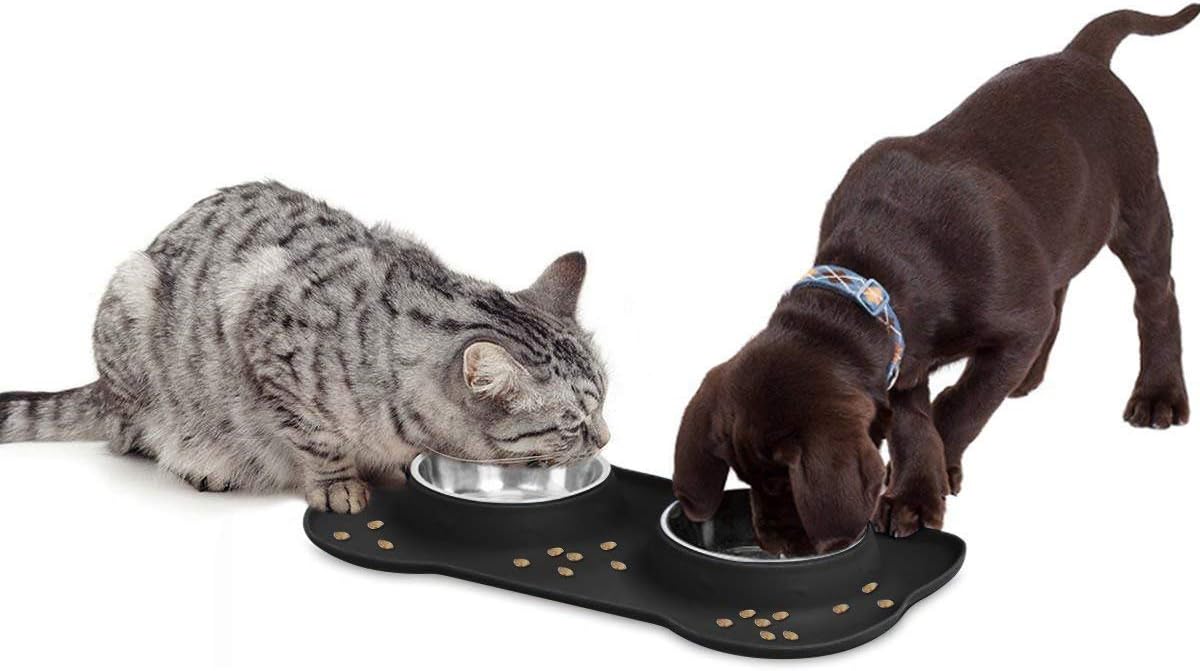 AsFrost Dog Food Bowls Stainless Steel & Water Dish with No-Spill and Non-Skid, Feeder Bowls with Dog Food Dish for Small Medium Large Size,Dogs,Cats,Puppy Pets, Black, 12oz