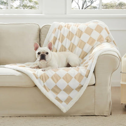 Ohocut Checkered Dog Blanket, Sage Green Jacquard Sherpa Blankets for Small Dog and Cats, Cute Aesthetic Style Fluffy Fleece Pets Blanket for Couch Protection Washable, 25"x35"