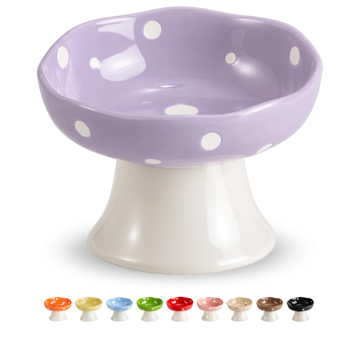 Red Mushroom Cat Bowl, Elevated Ceramic Bowl for Cats