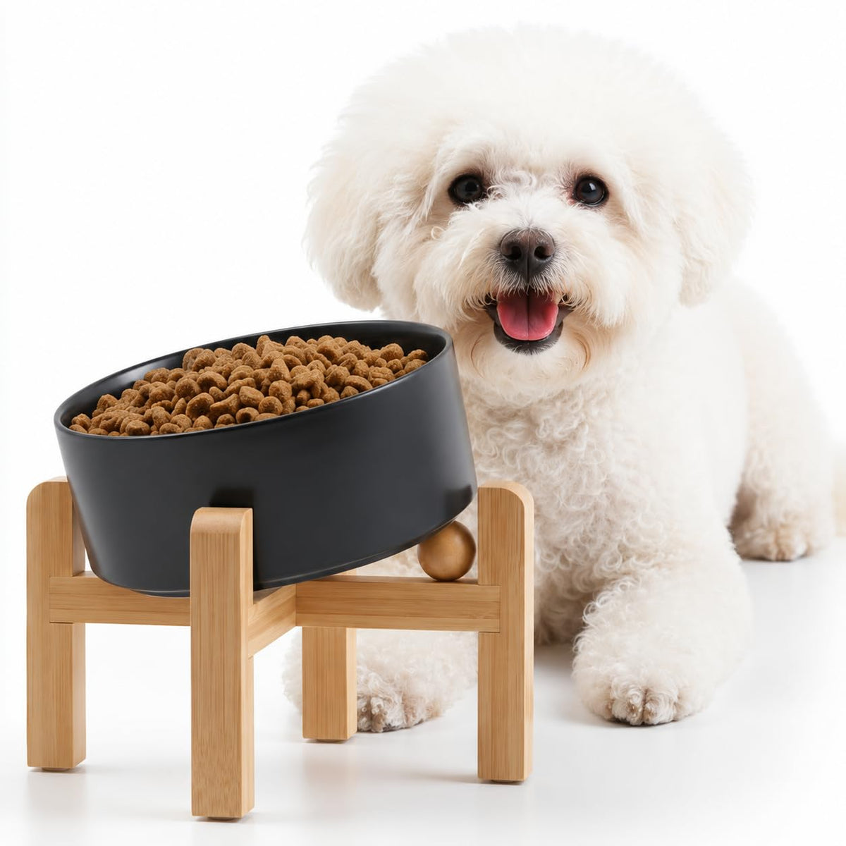 Petygooing Black Raised/Elevated 15°Slanted Ceramic Dog Bowl for Small Breeds,Tilted Anti Slip Pet Feeding Bowl,Food Water Dish with Stand for Cats and Small Dogs Puppy 13.5 OZ (5.1In /1.7 Cups)