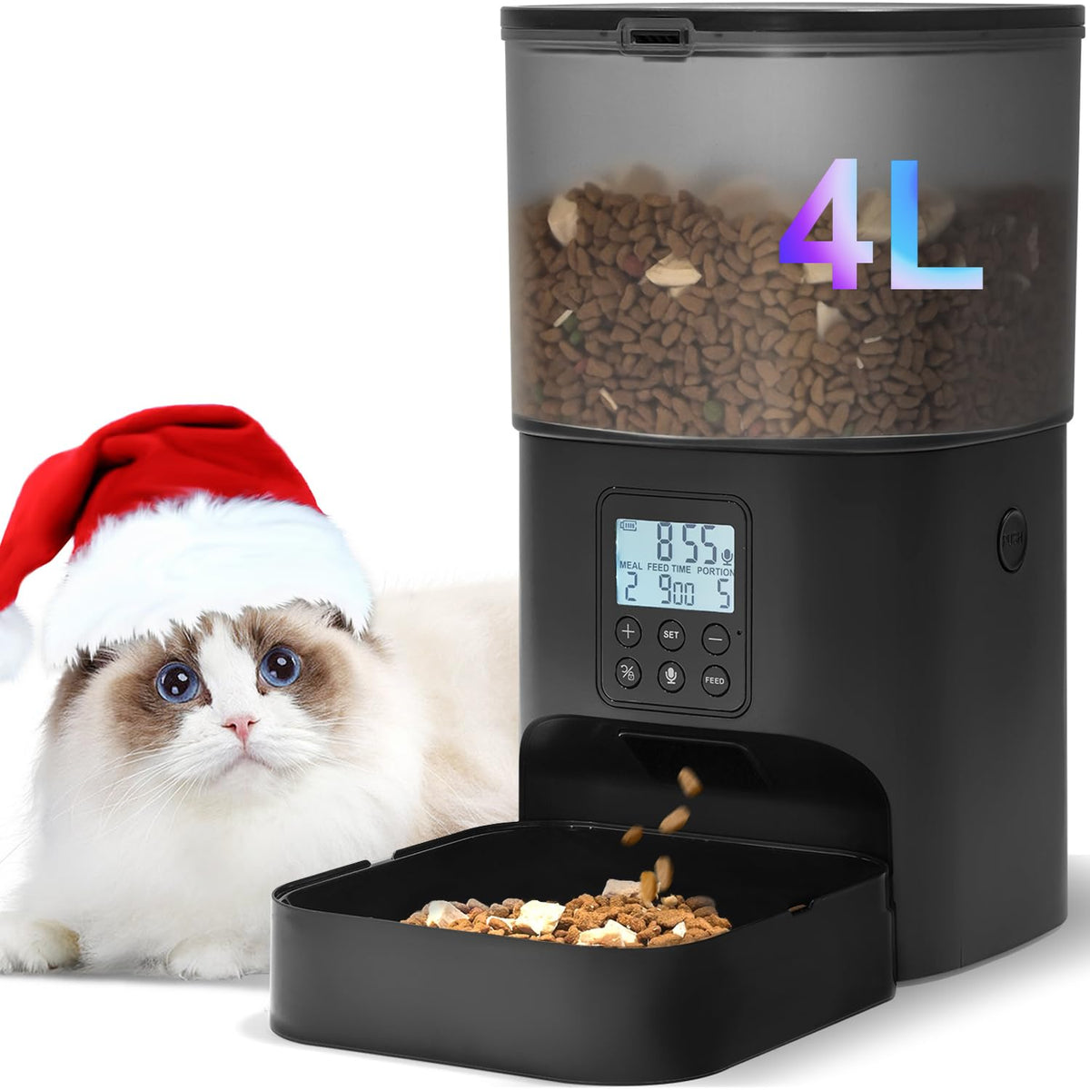 ANDOLL HOME Automatic Cat Feeder, 4L Cat Food Dispenser with 10s Voice Recorder, Pet Feeder up to 8 Meals per Day, Timed Dog Feeder with Dry Food Sealed Ring