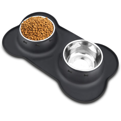 AsFrost Dog Food Bowls Stainless Steel & Water Dish with No-Spill and Non-Skid, Feeder Bowls with Dog Food Dish for Small Medium Large Size,Dogs,Cats,Puppy Pets, Black, 12oz