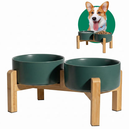 Elevated Ceramic Dog Bowl, 3.6 Cups Dog Food and Water Bowl Set with Stand