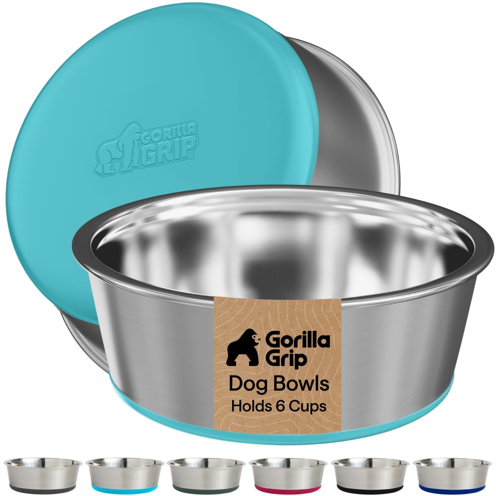 GORILLA GRIP Dog Bowls, Food Grade Stainless Steel, Set of 2, 2 Cup, Black