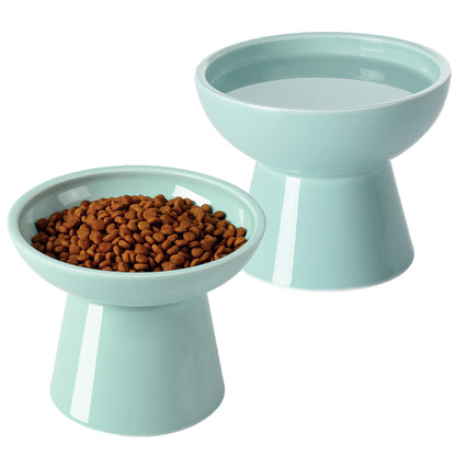 LoeJan Elevated Cat Food and Water Bowls Set, Extra Wide and Raised Ceramic Bowls, Anti-Vomit Whisker-Free Pressure Cat Feeder for Kittens to Adult Cats and Small Dogs (White, Water Bowl)